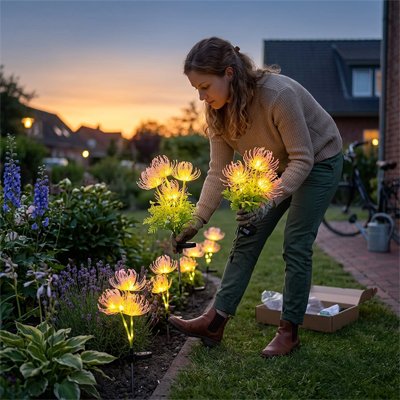 lampe solaire jardin fleur de rivage rose