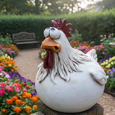 Statue jardin poulet décourager