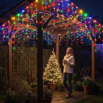 Guirlande lumineuse solaire rideau glacons muticolore