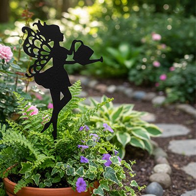 Statue de jardin fée dans un pot