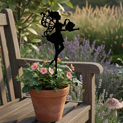 Statue de jardin fée debout dans un pot