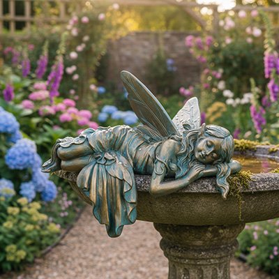 Statue de jardin elfe sur fontaine