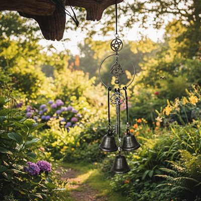 Carillon à vent à cloches dans le jardin