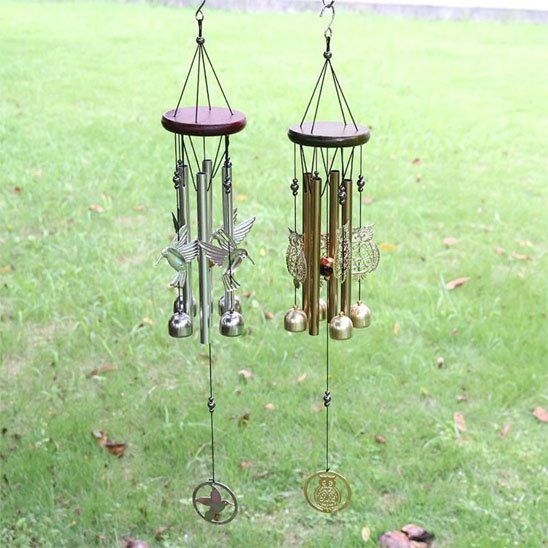 Carillon à vent hibou or et colibri argent