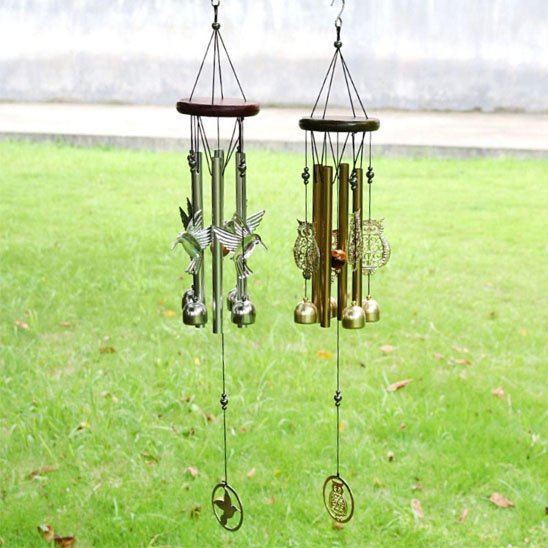 Carillon à vent hibou ou colibri tube argent