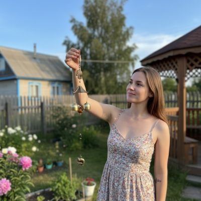 Carillon à vent tenu par une jeune femme
