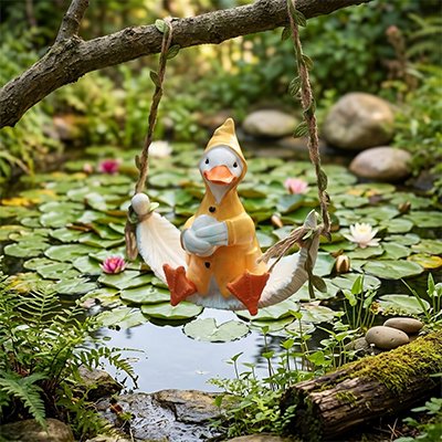 Statue de jardin canard sur balançoire 
