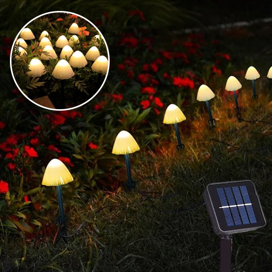 guirlande lumineuse extérieur | champignons blancs