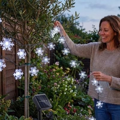 Guirlande lumineuse extérieur flocons de neige blanc 12m