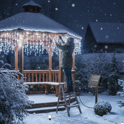 Guirlande lumineuse solaire rideau glacons blanc