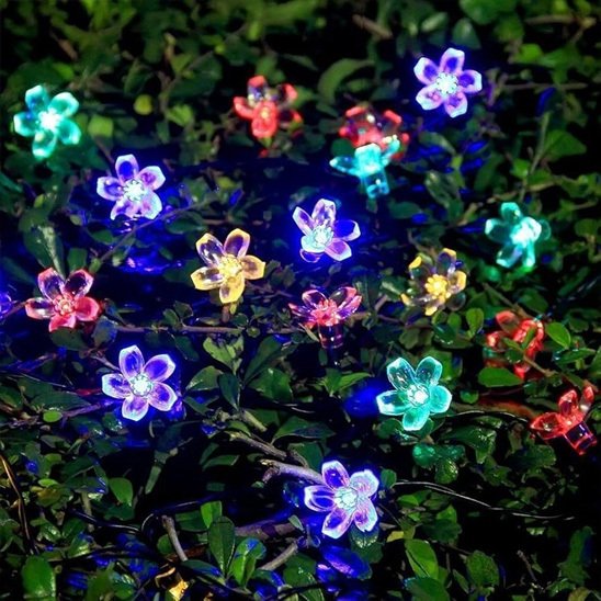 Guirlande solaire extérieur | fleurs cerises multicolores
