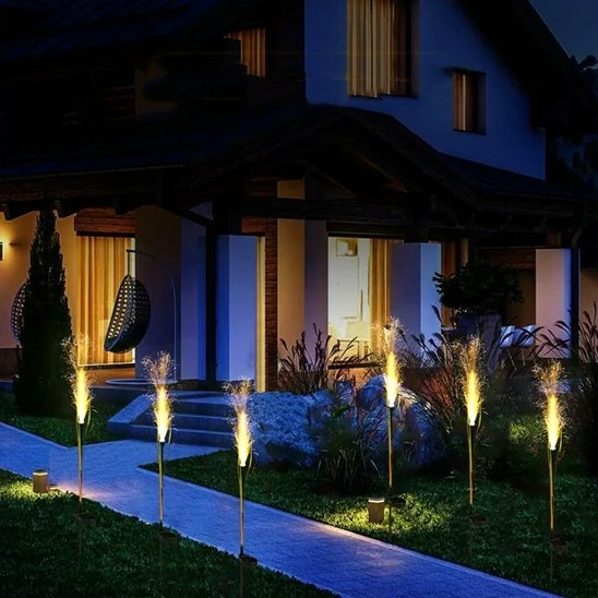  Lampe jardin solaire roseau en bordure de chemin