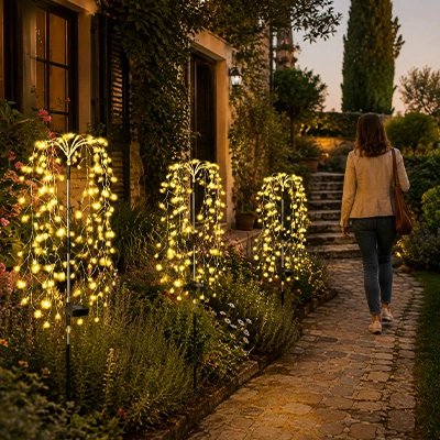 Lampe solaire exterieur allée tombante blanc chaud