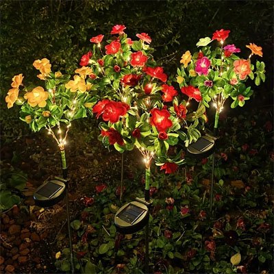 Lampe solaire exterieur  azalées rouge et jaune