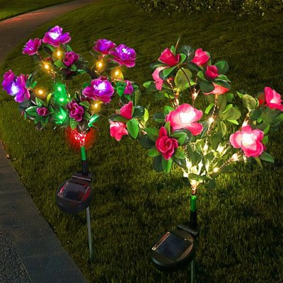 Lampe solaire exterieur azalées rouge et violet
