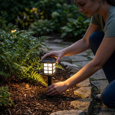 Lampe solaire extérieur blanc chaud pour allées