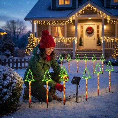 lampe solaire exterieur borfure de chemin pour noël 