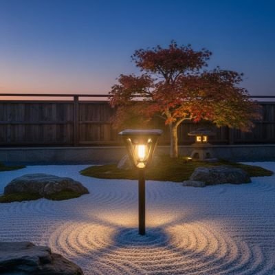 lampe solaire extérieur détecteur de mouvement dans un jardin zen