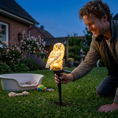 Lampe solaire exterieur hibou sur piquet