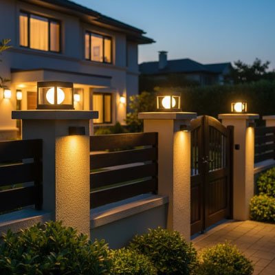 Lampe solaire extérieur ronde sur colonne