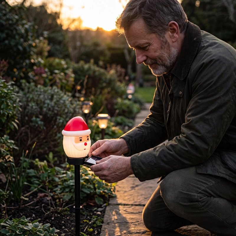 lampe solaire extérieur sur piquet décoration de noël 