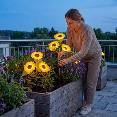Lampe jardin solaire tournesol blanc chaud
