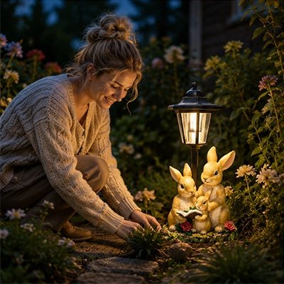 Lampe solaire exterieur trois petits lapins