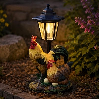 Lampe solaire exterieur un coq et une poule