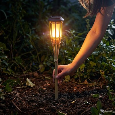 Lampe solaire exterieur torche bambou
