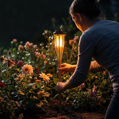 Lampe solaire exterieur torche flamme