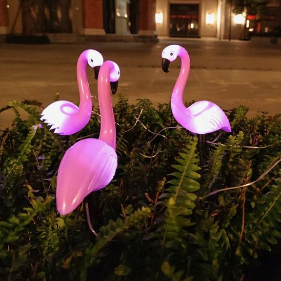 Lampes Jardins solaires 3 flamands roses