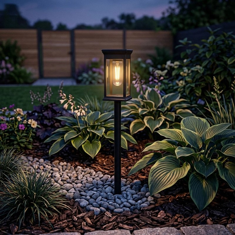 Lampes jardins solaires dans un parterre
