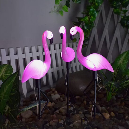 Lampes Jardins solaires trio de flamands roses