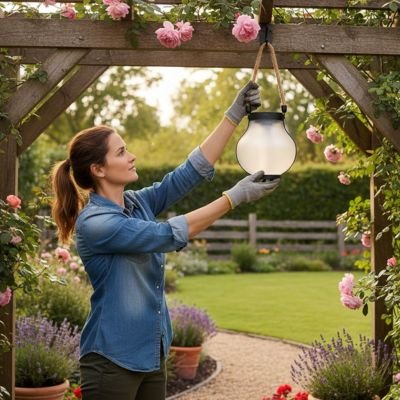 Lanterne exterieur solaire suspendue au portique