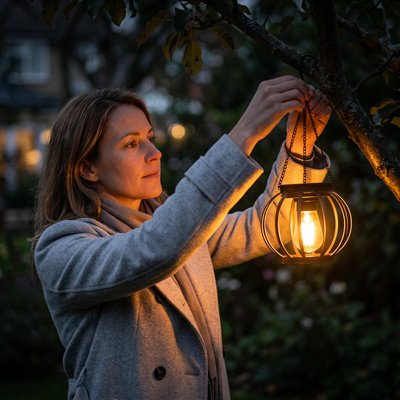 Lanterne solaire extérieur accrochée à un arbre