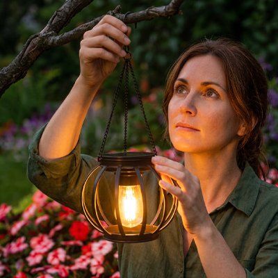 Lanterne solaire extérieur suspendue par une femme