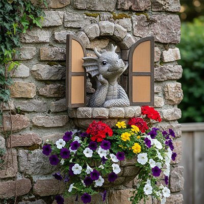 Statue de jardin dragon avec fleurs