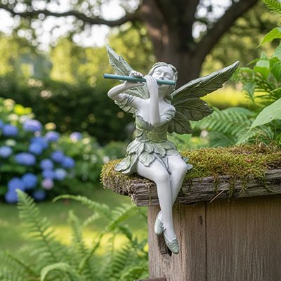 statue de jardin fée sur une bordure