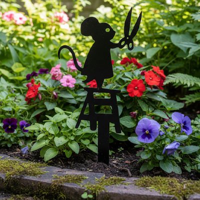 Statue de jardin souris dans les fleurs