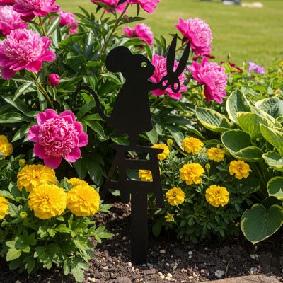 Statue de jardin souris dans un parterre