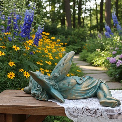 Statue de jardin elfe allongée