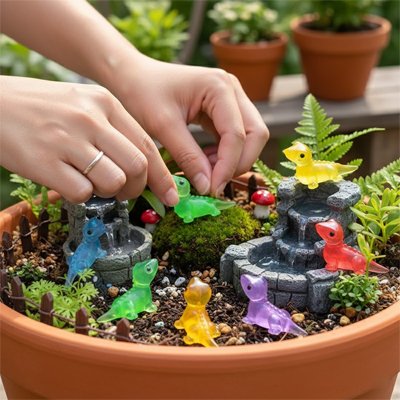 Statue de jardin lézard dans un terrarium 