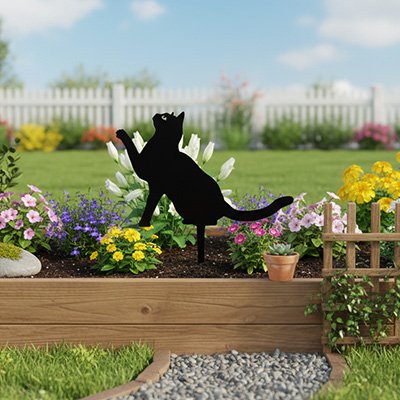 Statue de jardin chat dans vos bacs à fleurs