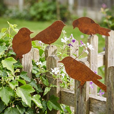 Statue pour jardin  4 oiseaux sur la clôture