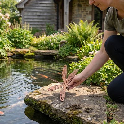 Statue pour jatdin libellule près 'un ours d'eau